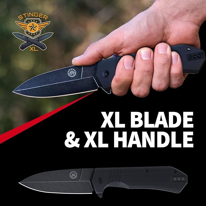 Off-Grid Knives - Stinger XL Folding Knife w. Spear Point Blade, Crucible 154CM Steel, G10 Scales