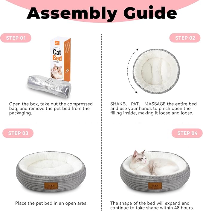 20in Washable Cat Beds for Indoor Cats - Round Donut Pet Bed for Cats, Small Dogs, Puppy, Kitten
