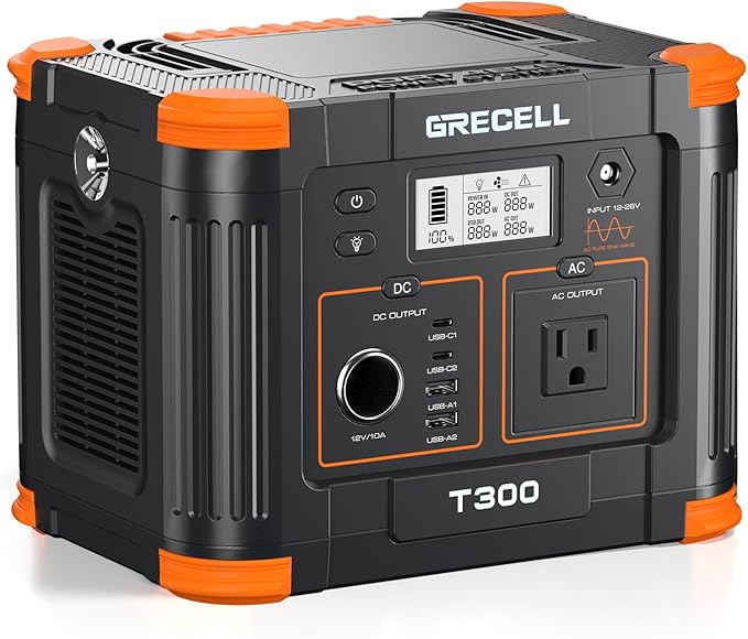 GRECELL 300W Portable Power Station 230.88Wh Solar Generator with USBC PD 60W, 110V Outlet Perfect
