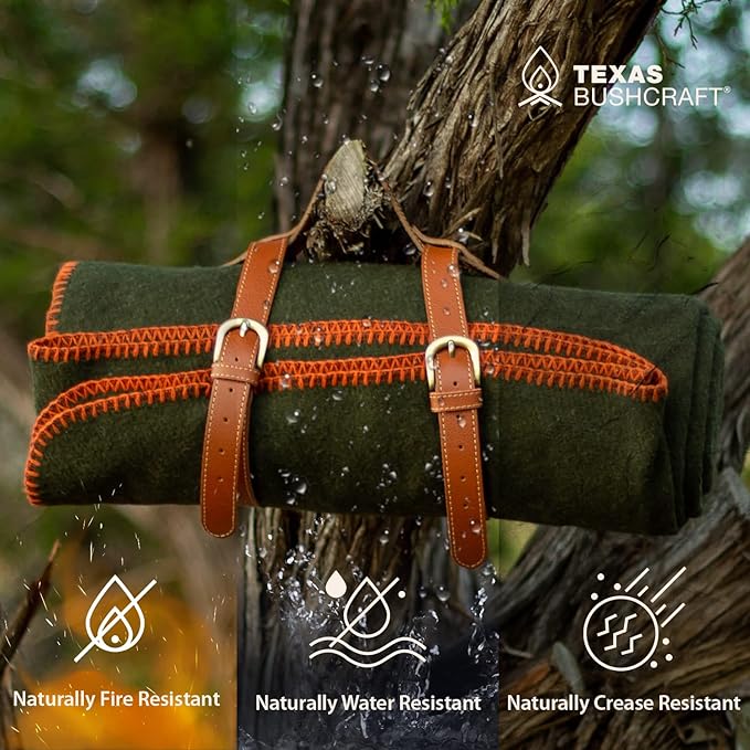 Texas Bushcraft Merino Wool Blanket for Camping Hiking and Backpacking – Water Fire Resistant Camp