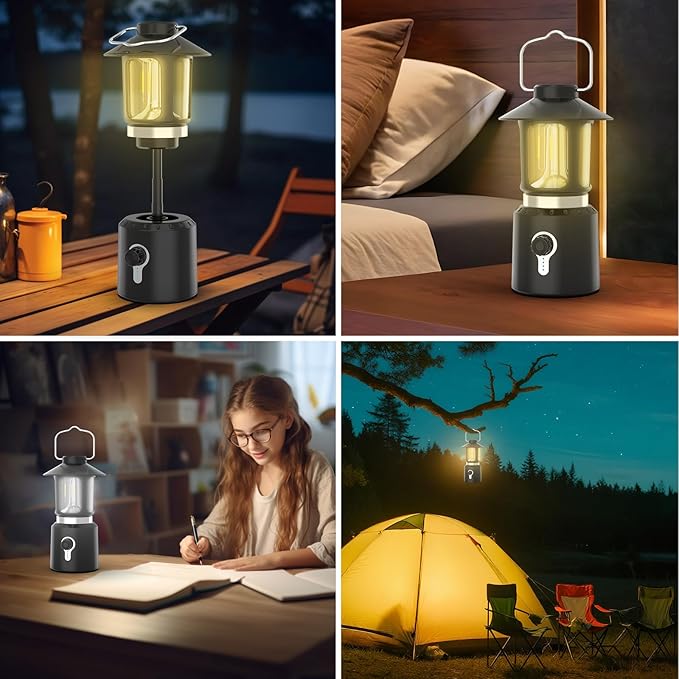 Retro Classic LED Camping Lantern, Rechargeable Stepless Dimming Vintage Lantern, 3 Light Modes