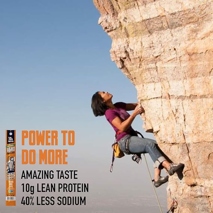 AGRO POWER Vegan Jerky Sticks, Texas BBQ Flavor Plant-Based, 7 Stick Bag with 10g Protein, Non-GMO