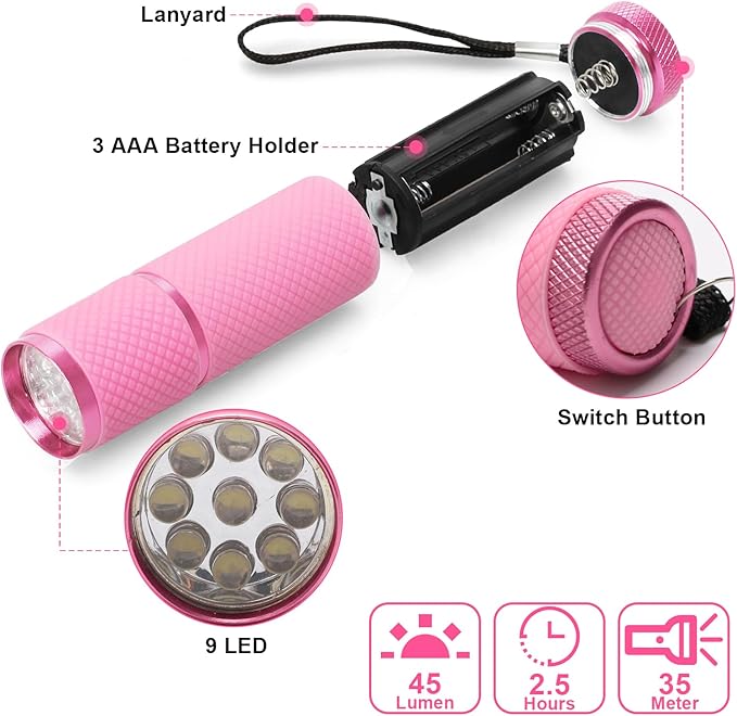 AHIER 9 LED Glow in Dark Flashlights, Rubber Coated Small Flashlights with Straps, Portable Handy