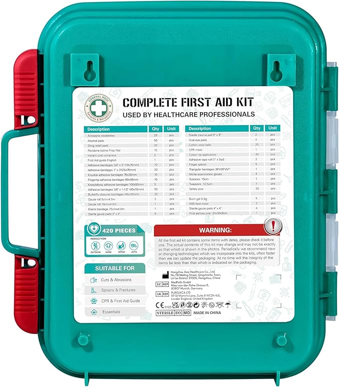 General Medi 420 Pieces Professional First Aid Kit - HardCase First Aid Box - Contains Premium