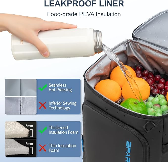 SPARTER Backpack Cooler Insulated Leak Proof 33/49 Cans, 2 Insulated Compartments Thermal Bag