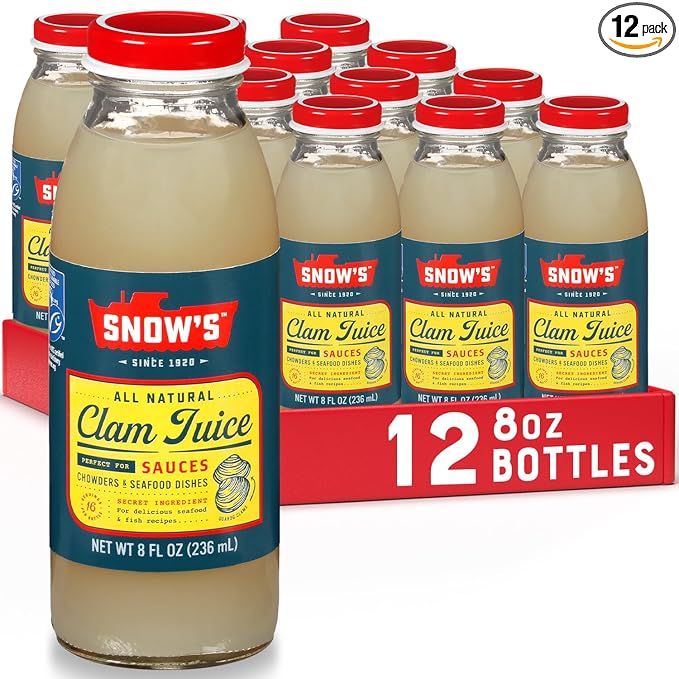 Snow's All Natural Clam Juice, 8 Fluid oz Bottle (Pack of 12) - Gluten Free, Keto Friendly - Great