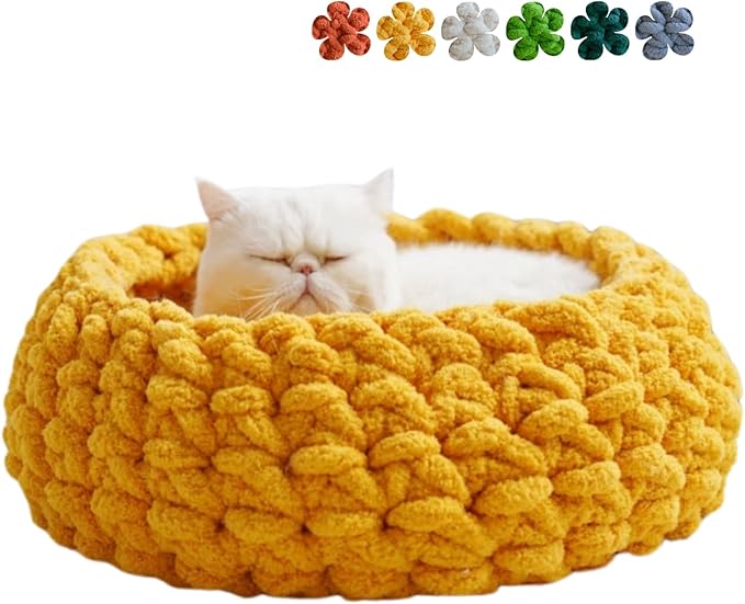 Cat Nest Bed ??Premium Handwoven Washable Extra Soft Round Cave House for Indoor Kitten & Kitty