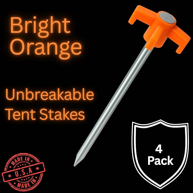 Tricc Unbreakable Heavy Duty Steel Tent/Canopy Stakes, Galvanized Non-Rust 10" Three Pegged Solid