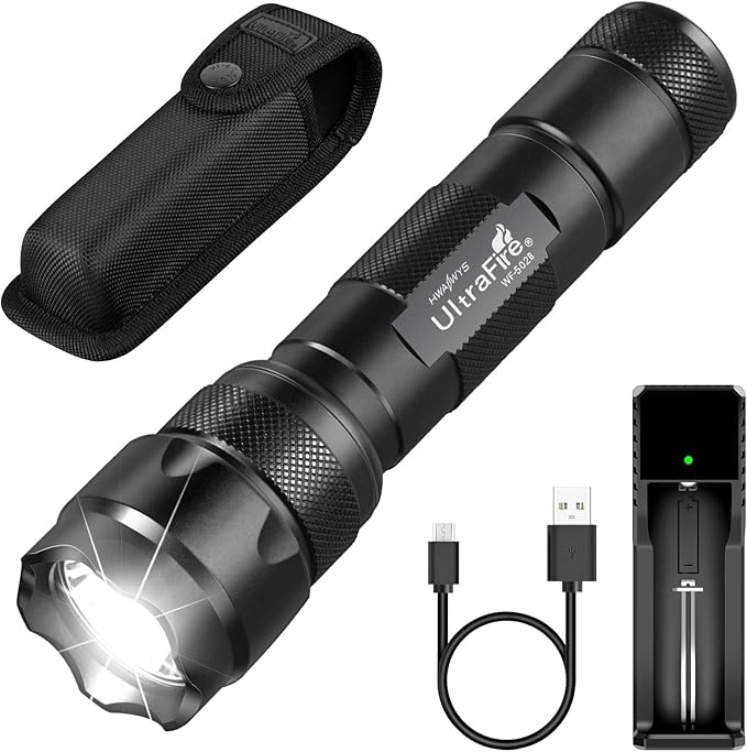 ULTRAFIRE Tactical Flashlight with Holster Pouch, 1000 Lumen Single Mode Police Flashlight for Duty