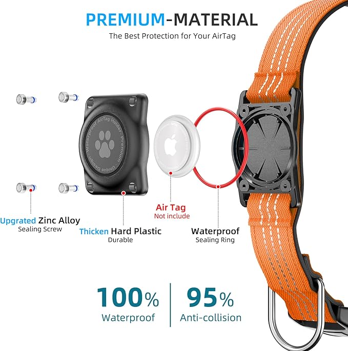 Upgraded AirTag Dog Collar, IP68 Waterproof Air Tag Dog Collar Holder, Reflective, Ultra-Durable