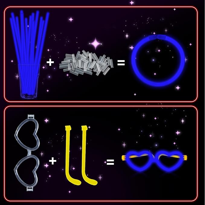 60 Pack 8??Blue Glow Sticks Bulk Bright Glow Sticks with 60 Connectors 20 Heart Glasses Glow In The