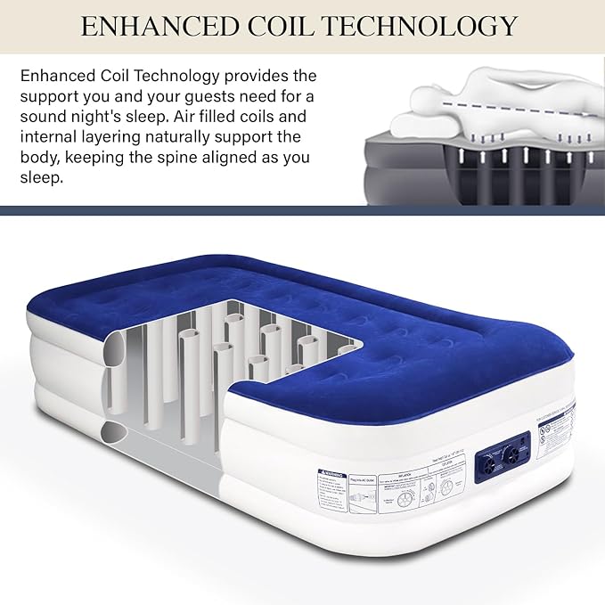 King Koil Luxury Twin Air Mattress with Built-in Pillow Top & Integrated High-Speed Patented Pump