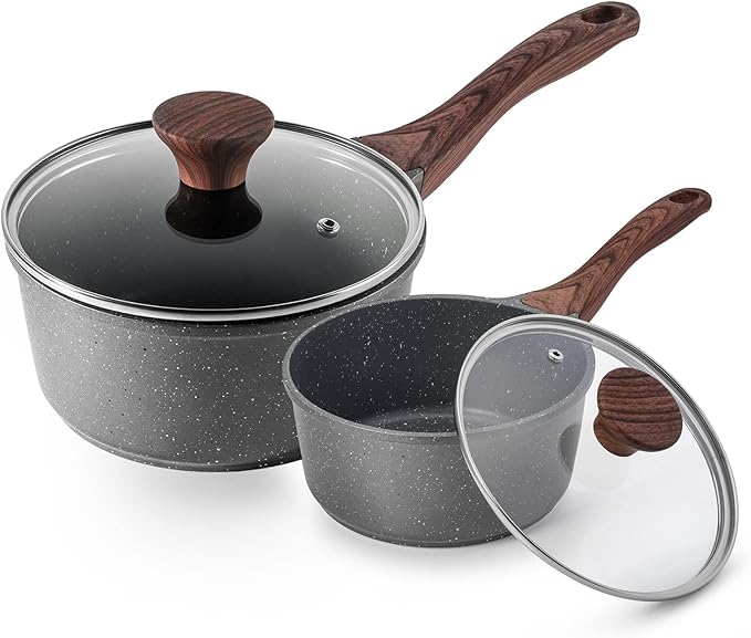 SENSARTE Nonstick Sauce Pan with Lid Saucepan Set, Swiss Granite Coating Sauce Pot Kitchen Cooking