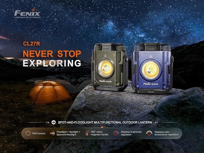 Fenix CL27R Camping Lantern Flashlight, 1600 lumens USB-C Rechargeable Waterproof Portable with