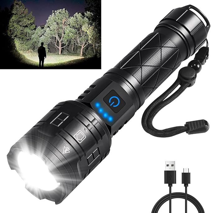 Rechargeable Flashlights High Lumens, Powerful Tactical Flashlights, 5 Modes LED Flashlight