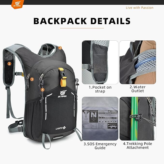 SKYSPER Small Hiking Backpack - 25L Travel Daypack Lightweight Bag Water Resistant Hiking Backpacks