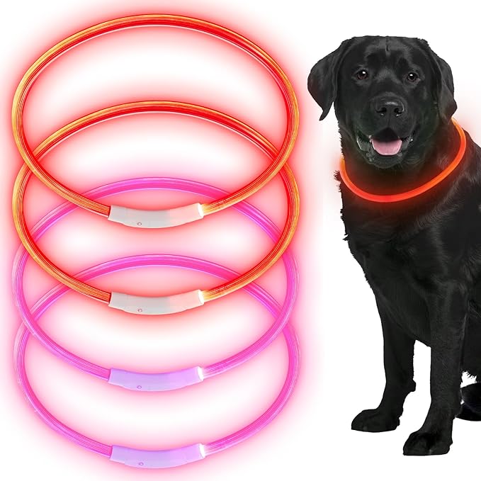 Frienda 4 Pcs Dog Collar LED USB Rechargeable Lights Dog Necklace Collars Doggy Lights for Night