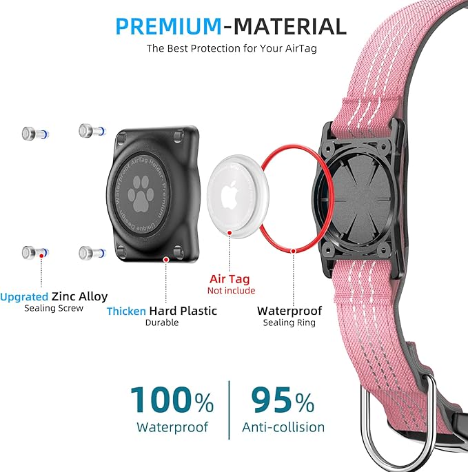 Upgraded AirTag Dog Collar, IP68 Waterproof Air Tag Dog Collar Holder, Reflective, Ultra-Durable
