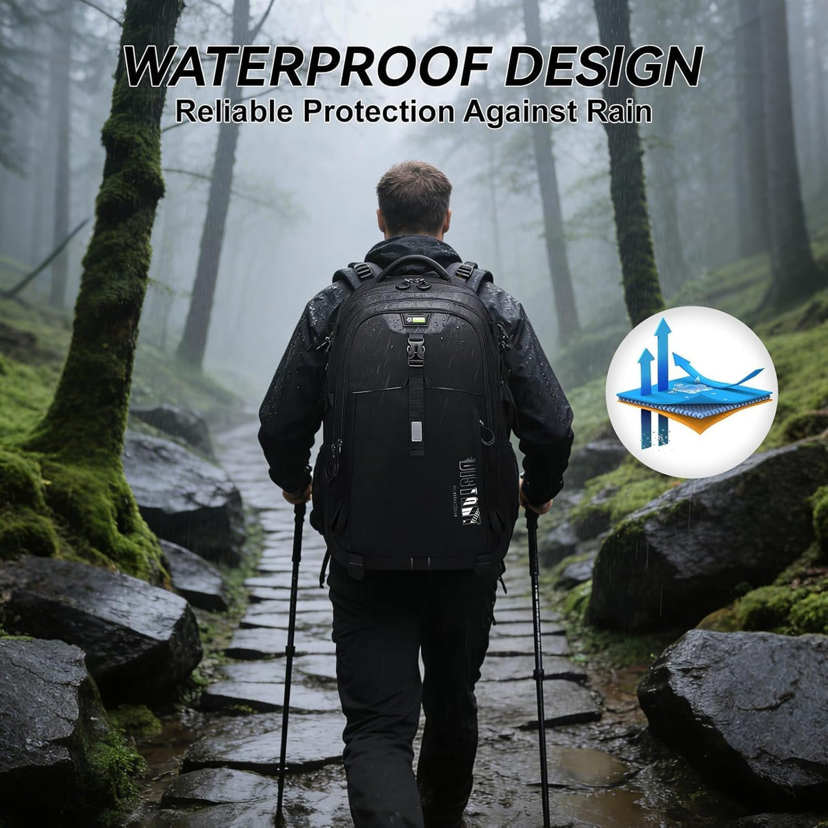 Super Eager Hiking Backpack - 50L, Waterproof, Black - product view 6