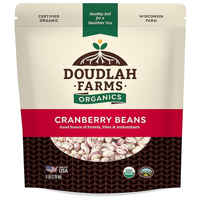Organic Dried Cranberry Beans 5 lb - Non-GMO, USDA Organic, Farmed From Regenerative Soil, Tested