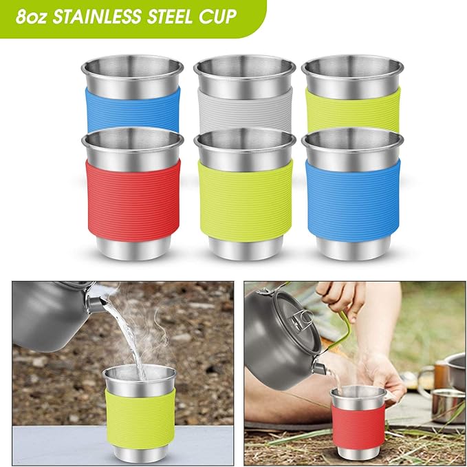Odoland 39pcs Camping Cookware Mess Kit, Non-Stick Large Size Hanging Pot Pan Kettle with Base
