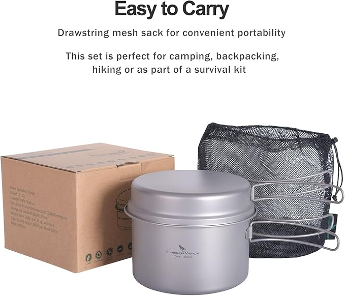 iBasingo Backpacking Cookset Titanium Camping Pots Set Ultralight Outdoor Picnic Pots Pans with