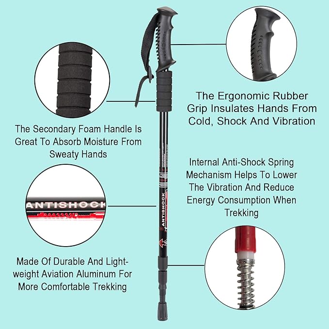 Aihoye Hiking Trekking Poles, 2 Pack Collapsible, Lightweight, Anti Shock, Walking Sticks