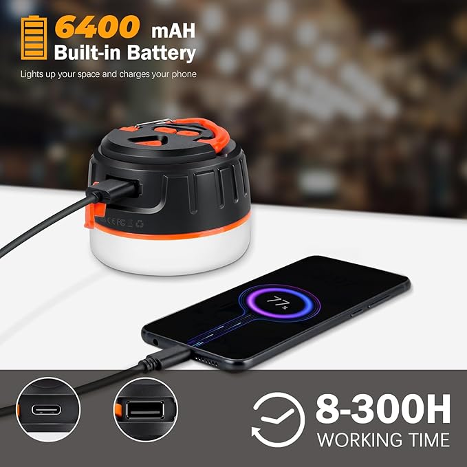 Rechargeable LED Camping Lantern 1000LM, 300H Runtime, 6400mAh, IPX5 Waterproof Tent Light for