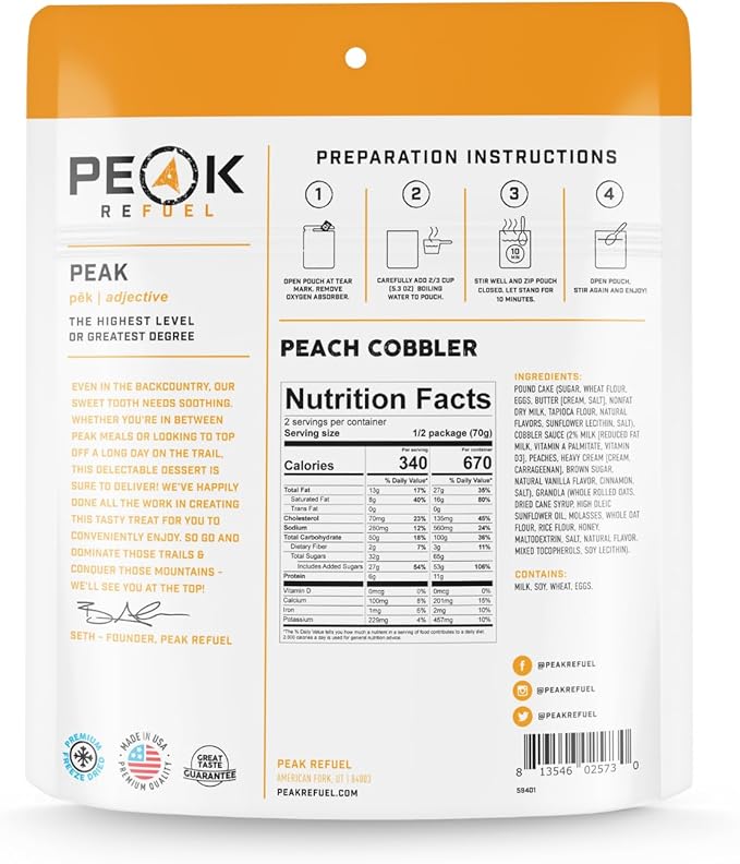 Peak Refuel Cobbler | Protein | Calories | 100% Real Ingredients | Premium Freeze Dried Backpacking