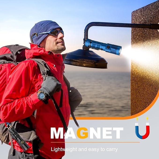 Small Tactical Flashlights High Lumens - 1500 Meters Long Beam Super Bright LED Magnetic Flashlight