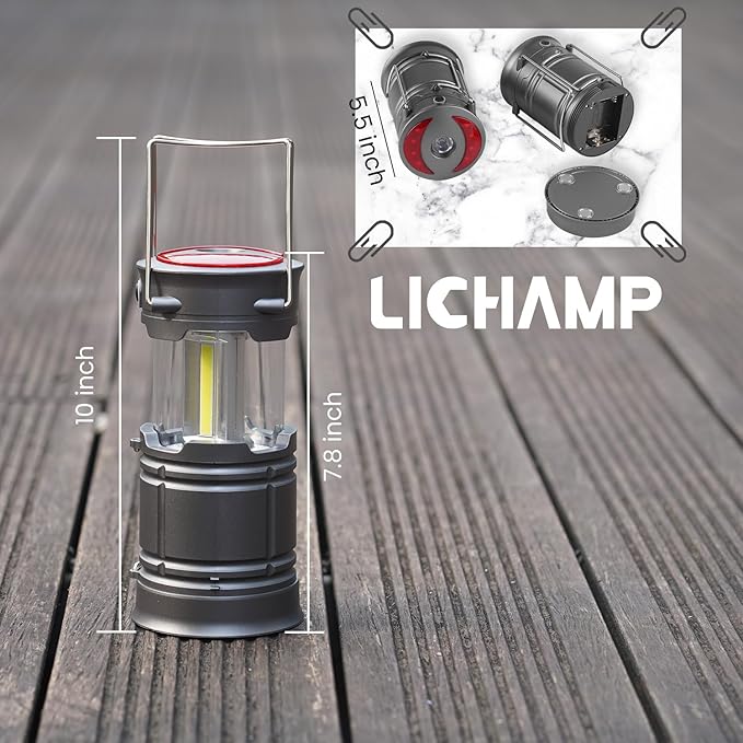 Lichamp 4 Pack LED Camping Lanterns, Battery Powered Lantern Flashlight COB Camp Light for Power