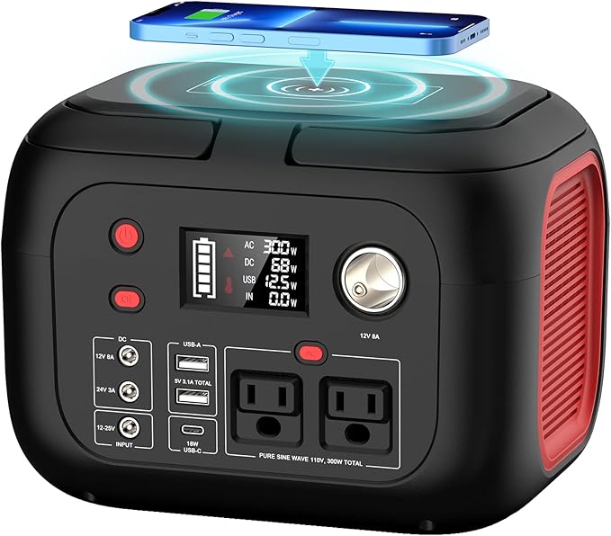 Portable Power Station 300W, 228Wh Solar Generator with 110V Pure Sine Wave AC Outlet, Backup