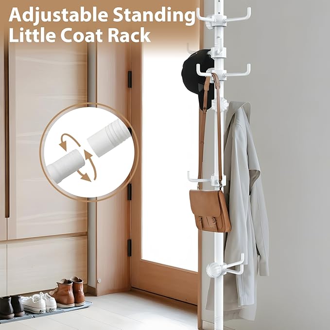Coat Rack Freestanding, 56 to 125 inch Adjustable Tension Rod Coat Tree with 12 Hooks for Hanging