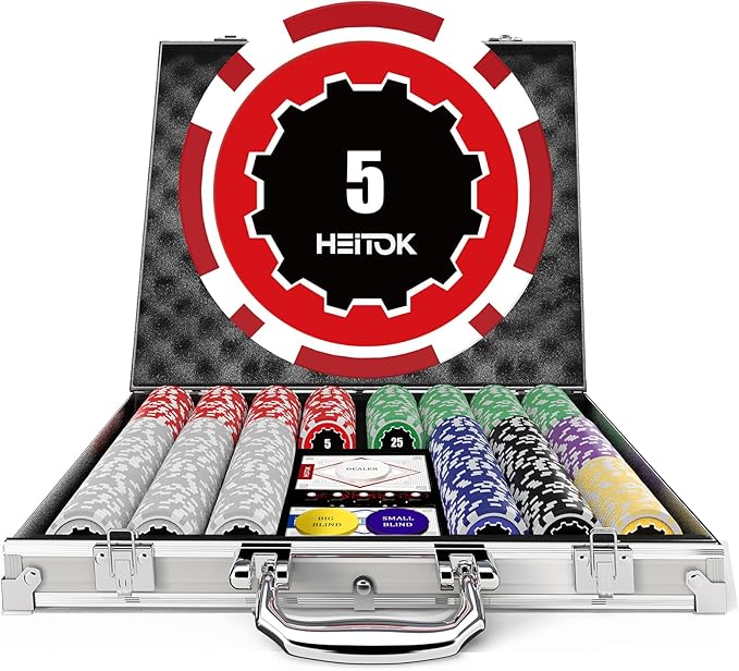 Casino Poker Set with Numbered Chips 500-Piece for Card Board Game, 11.5 Gram with Playing Cards