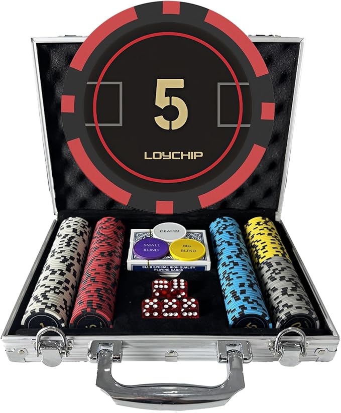 Poker Set with Numbered Chips 200-pcs for Card Board Game, 11.5g Weight with Playing Cards for