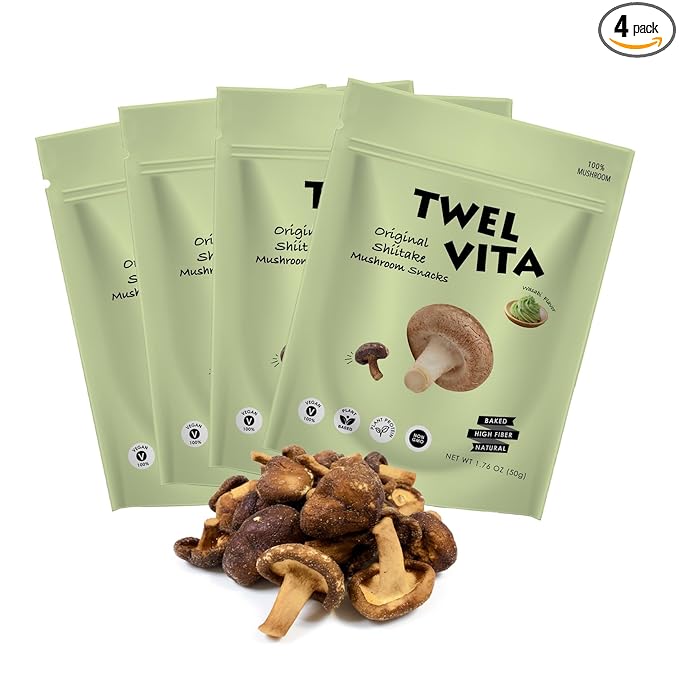 TwelVita Natural Baked Wasabi Shiitake Mushroom Crisps, Vegan Snacks, Clean Label, Non-GMO