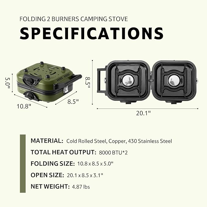 Naturehike 2 Burner Folding Camping Stove, Portable Propane Gas Stove with Carry Bag, 16000 BTU
