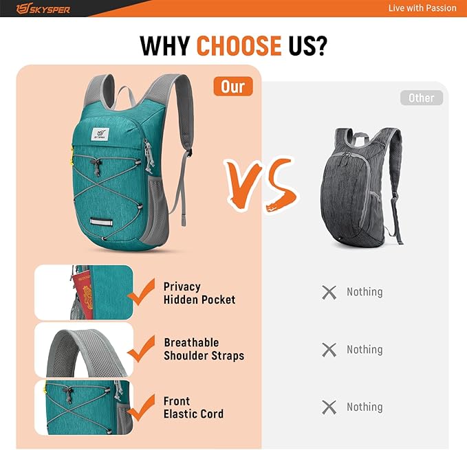 SKYSPER Foldable Hiking Backpack - 10L Small Lightweight Daypack Breathable Travel Backpacks for