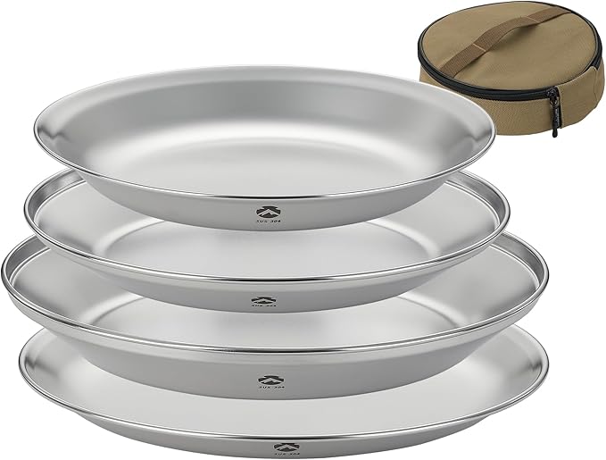CAMPINGMOON Camping Plates 4 pack set Salad Side Dinner Plate Dishes Outdoor Tableware Stainless