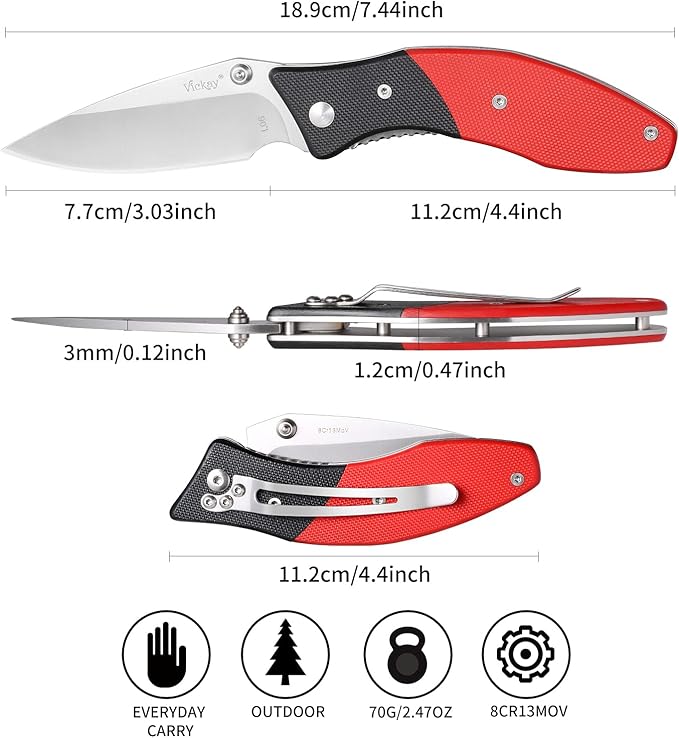 Vickay Pocket Knife, Folding Knife with Clip, EDC Knife for Men & Women, 3in 8Cr13MoV Stainless
