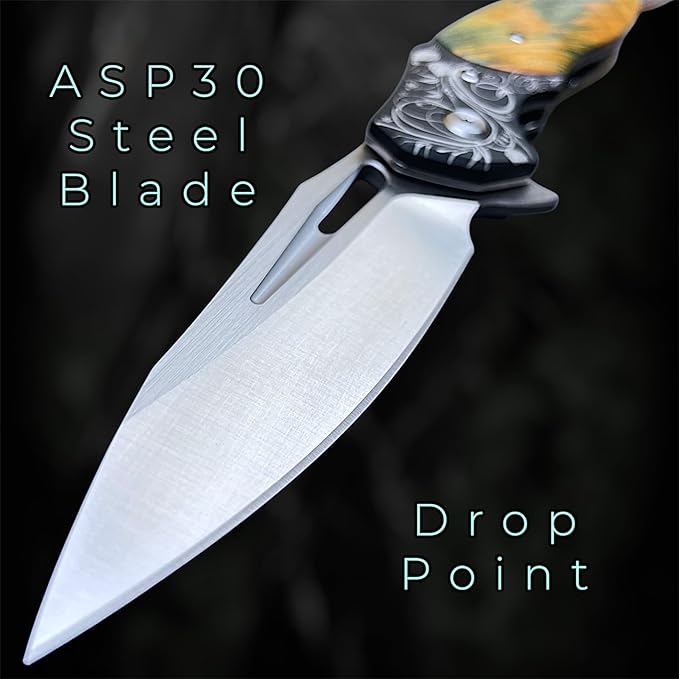 TACTICAL GEARZ Premium EDC Folding Pocket Knife, ASP30 Steel Drop Point Blade, Ball Bearing Pivot