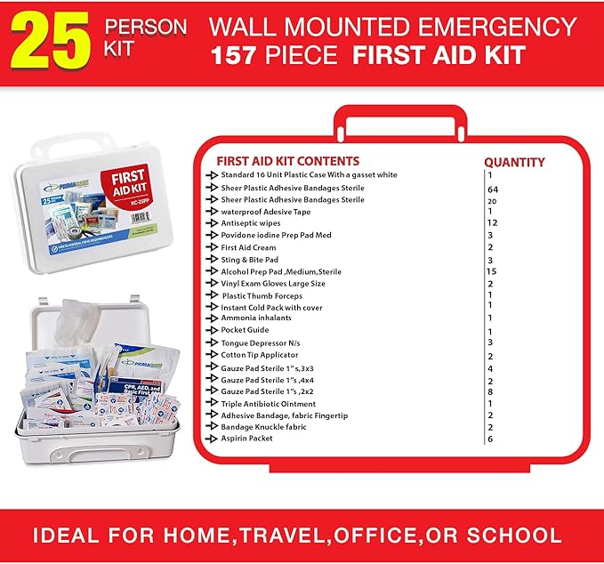 Primacare 25 Person Medium Emergency Preparedness First Aid Kit for Home, School and Office, Wall