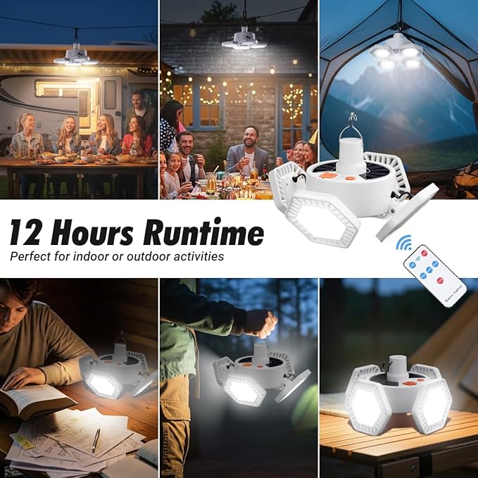 Solar Camping Light with Remote Control - Folding USB Rechargeable Lantern, 360°Lighting Waterproof