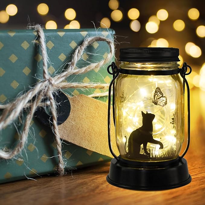 kyoryuger Cat Solar Lanterns 2PACK Cat Lover Gifts for Women Mom Grandma Christmas Cat Gifts for