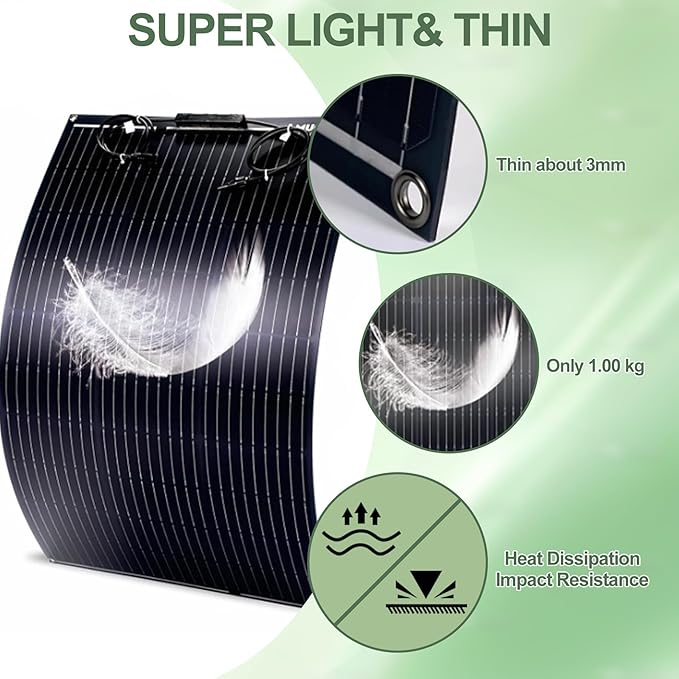 200W Semi-Flexible Solar Panel 12V/24V Monocrystalline Ultra-Flexible Bendable Mono Off-Grid