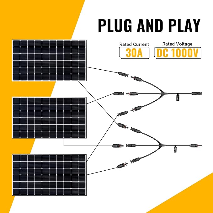 BougeRV Solar Y Branch Connectors Solar Panel Parallel Connectors 1 to 3 Solar Cable Wire Plug Tool