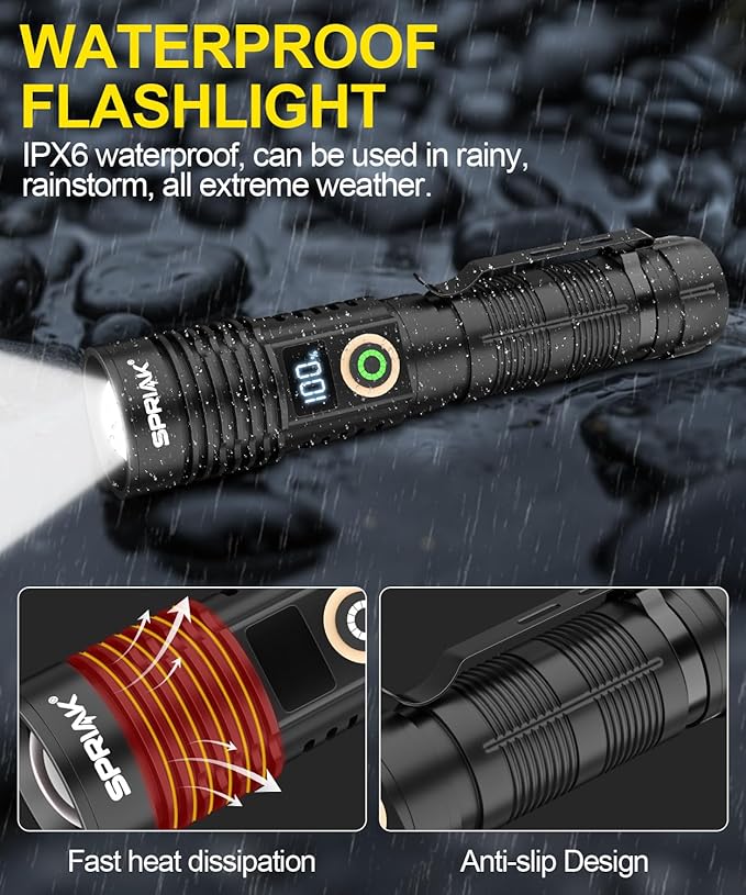 Rechargeable Flashlight High Lumens-Super Bright Magnetic Flash Light with Power Digital Display