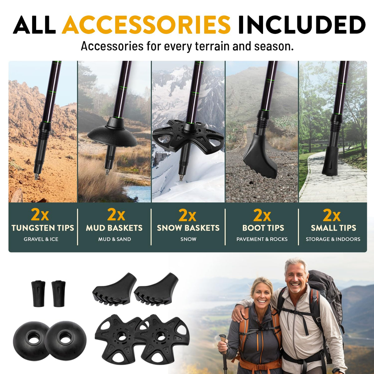 100% Carbon Fiber Trekking Poles by USA Brand - Ultra Strong Lightweight Collapsible Hiking Poles