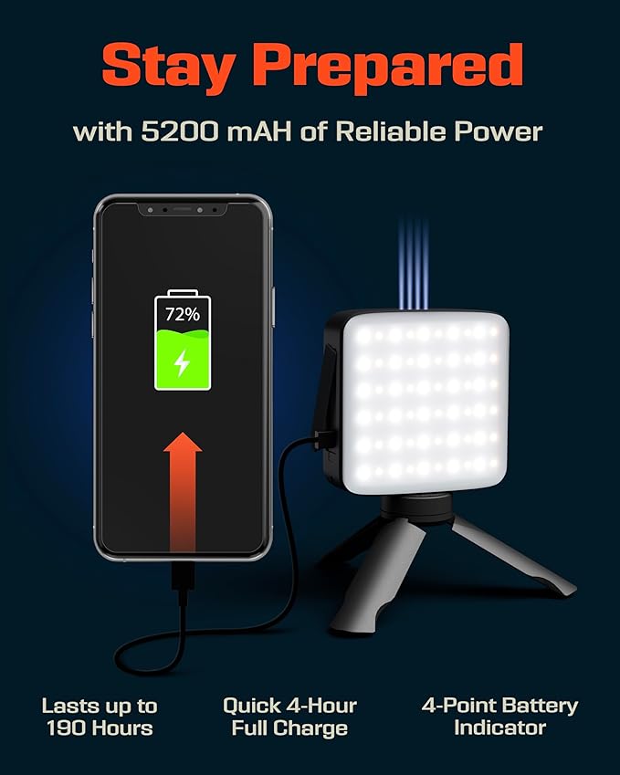 PREPARED4X Camping Lantern - Hanging Lantern w/ Bright & Warm Adjustable Lighting - Emergency