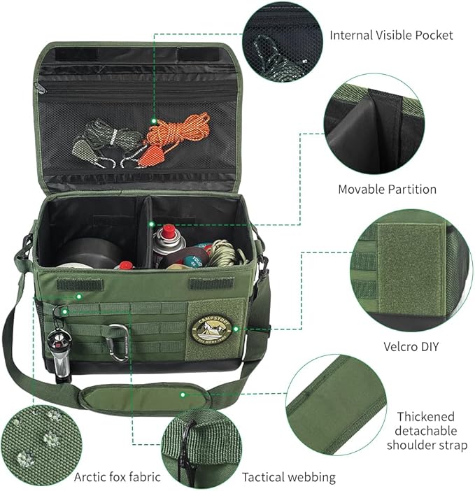 18L Camping Storage Bag, Multifunctional Waterproof Picnic Basket, Tent Stakes Organizer,With